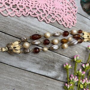 Vintage Gold and Brown Beaded Bracelet unsigned